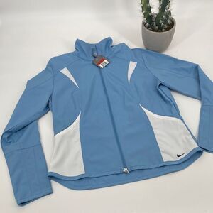 New Nike Play Up Lightweight Windbreaker Jacket Full Zip Pockets Blue White Larg